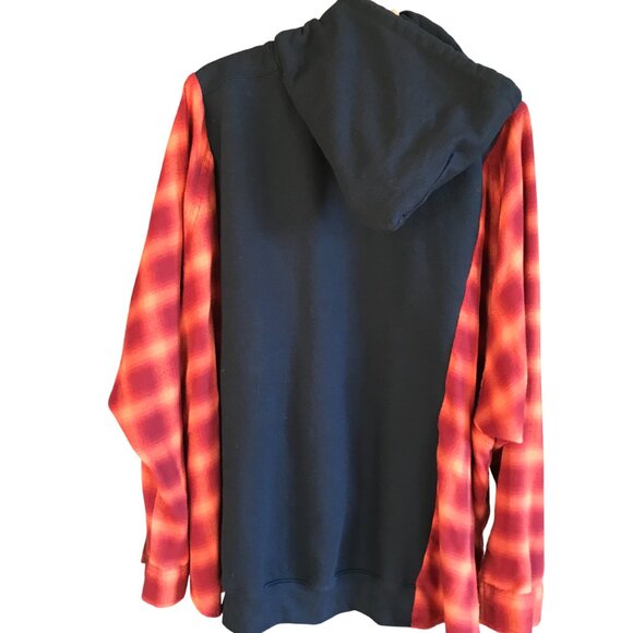 Upcycled Pullover Hoodie, Plus Size: Patchwork Flannel Sweatshirt, Red Plaid - Picture 2 of 13